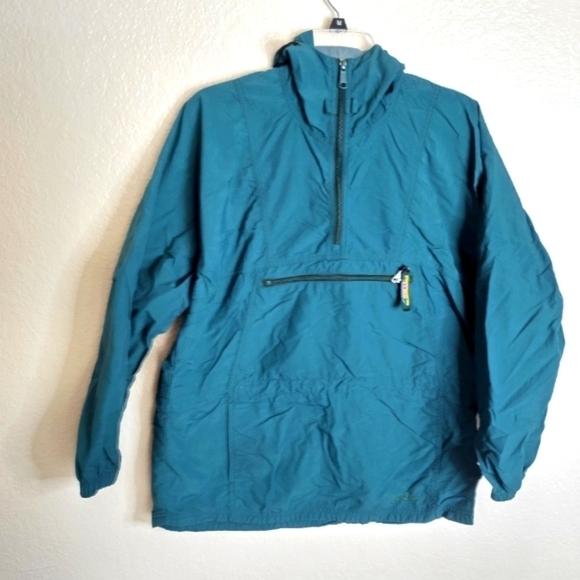 L.L. Bean Vintage Anorak Windbreaker Jacket 1/4 Zip Hooded Green sz L - Picture 1 of 9